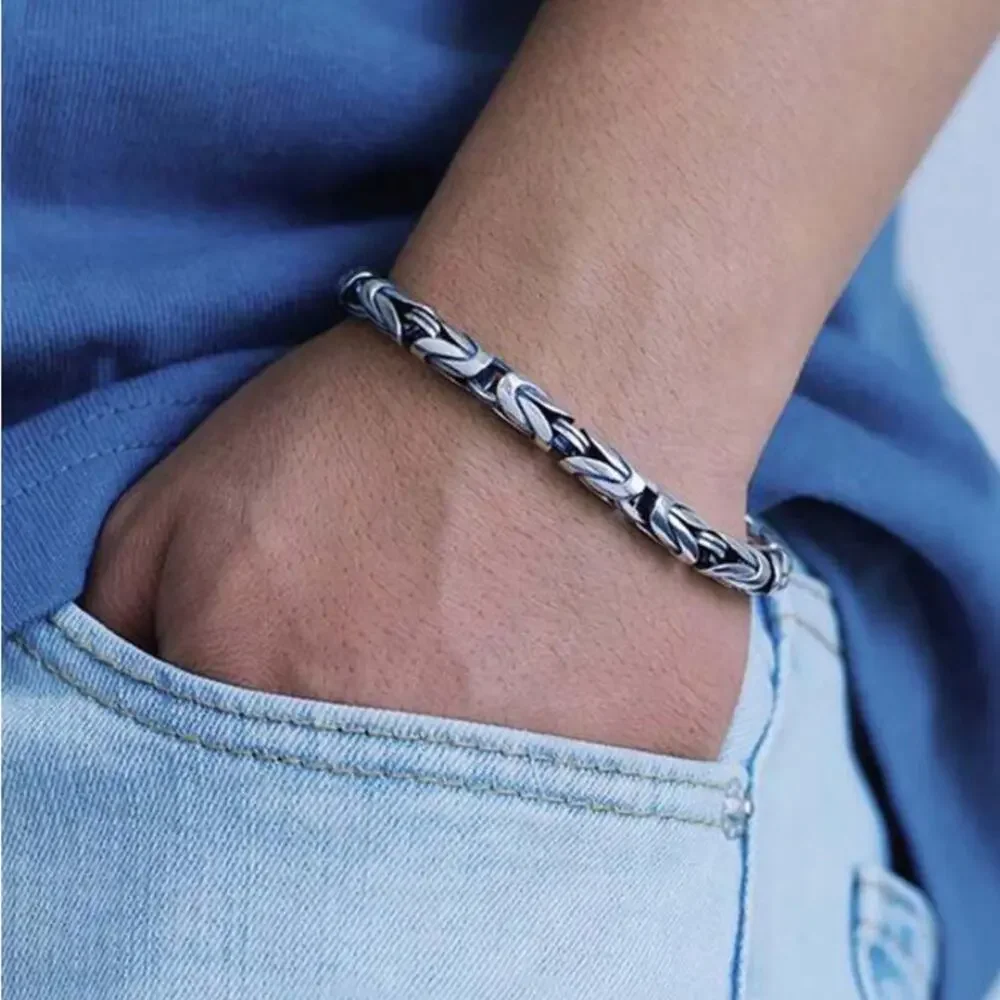 Stainless Steel Chain Link Bracelet, Mantra, Curb Hand Woven Engraved